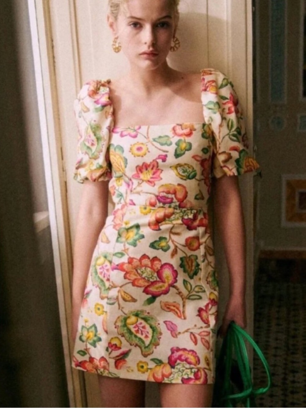 Sezane allya Floral Puff-Sleeve Mini Dress size 34 = US2
